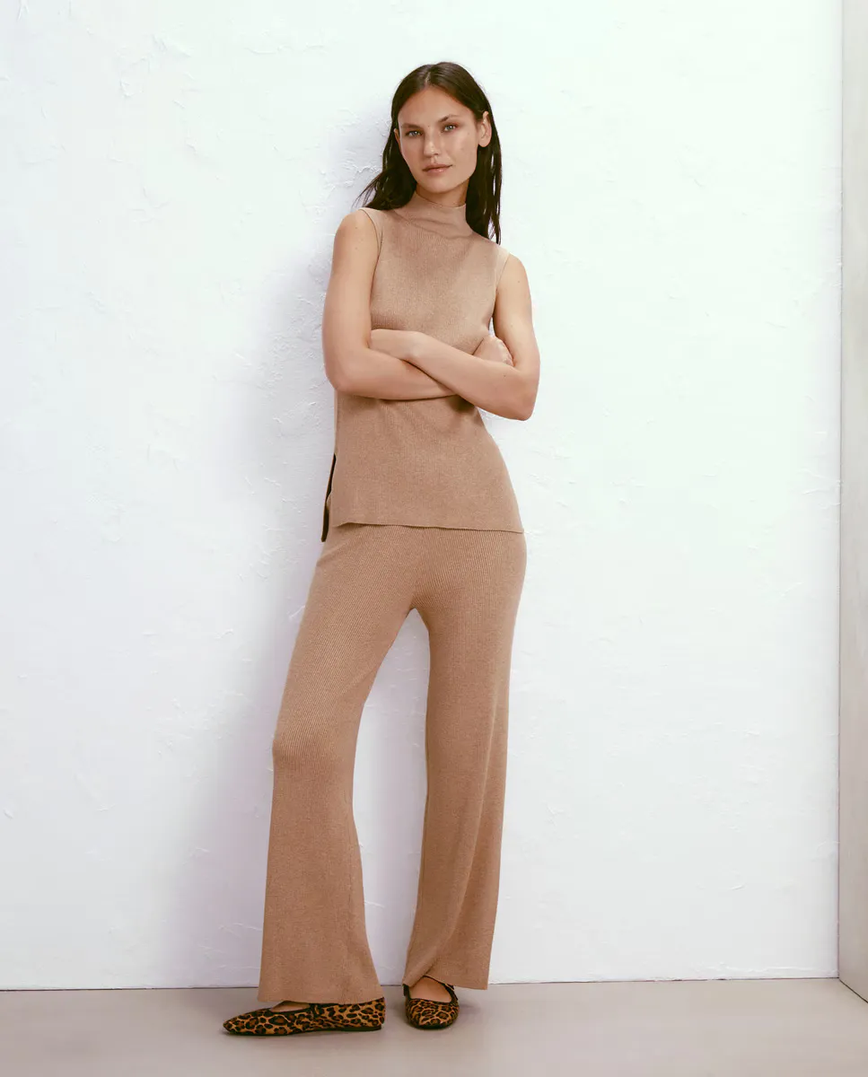 

Женские широкие трикотажные брюки в рубчик Easy Wear, коричневый