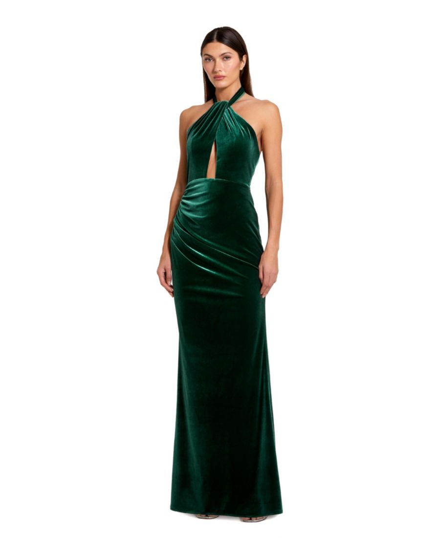 

Женское бархатное платье с драпировкой и открытым передом и перекрученным вырезом Mac Duggal, Emerald
