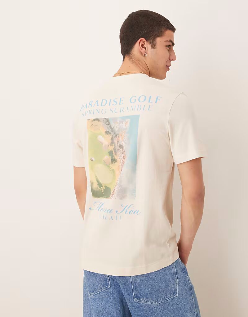 

Классическая футболка бежевого цвета с принтом на спине Abercrombie & Fitch