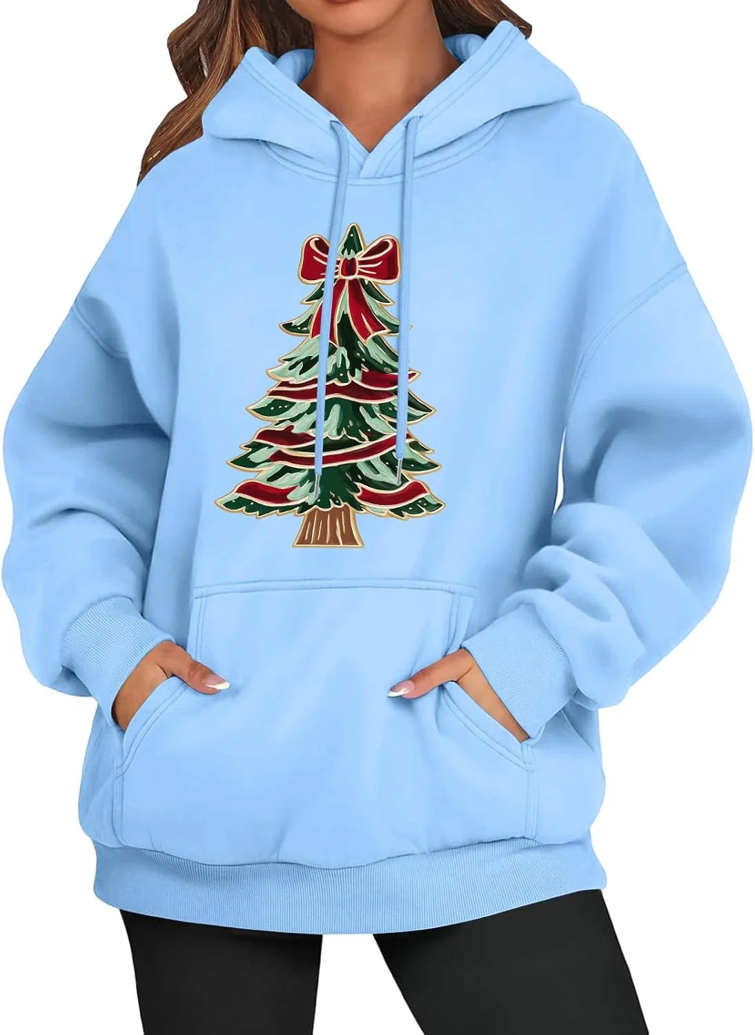 Женский худи с рождественской ёлкой, Light Blue