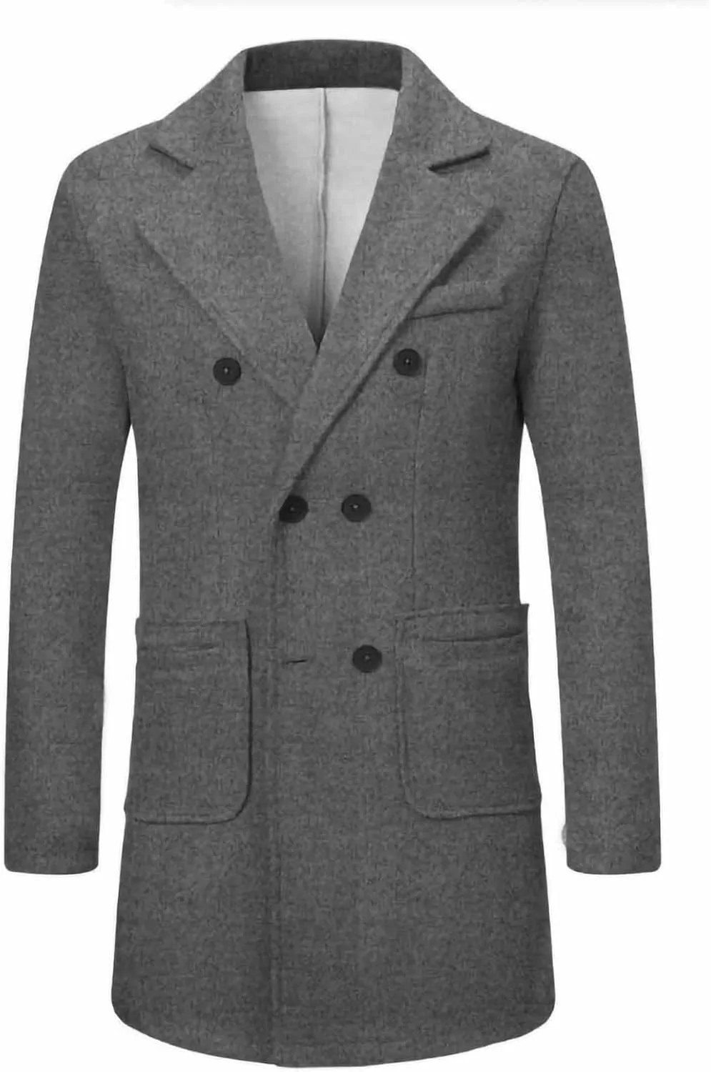 Тренчкот мужской 2025 винтажное двубортное пальто pea coat с лацканами ветровка пальто осеннее длинное с карманами generic, серый — фото 2