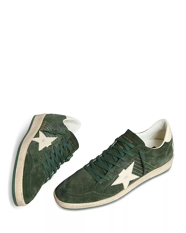 Мужские кроссовки Ballstar с замшевым верхом Golden Goose, зеленый — фото 2