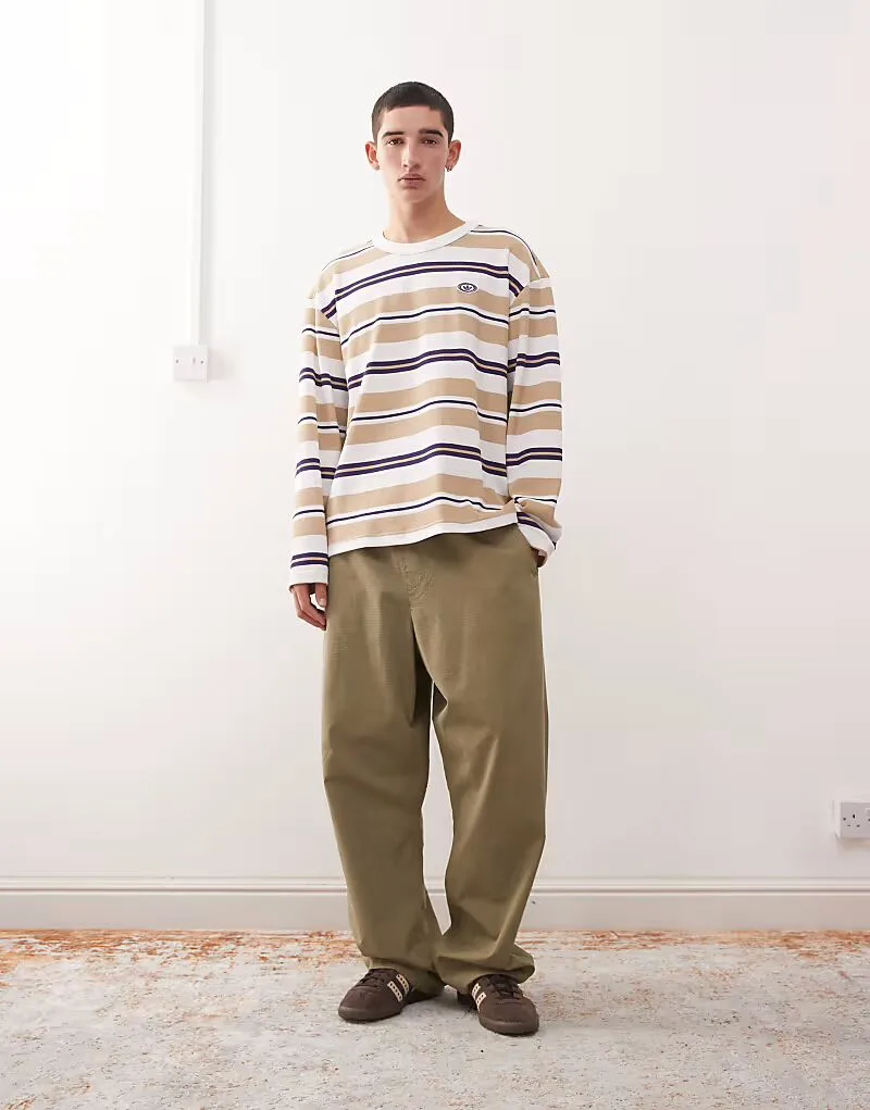 Футболка с длинными рукавами Adidas Originals в полоску, бежево-белая — фото 2