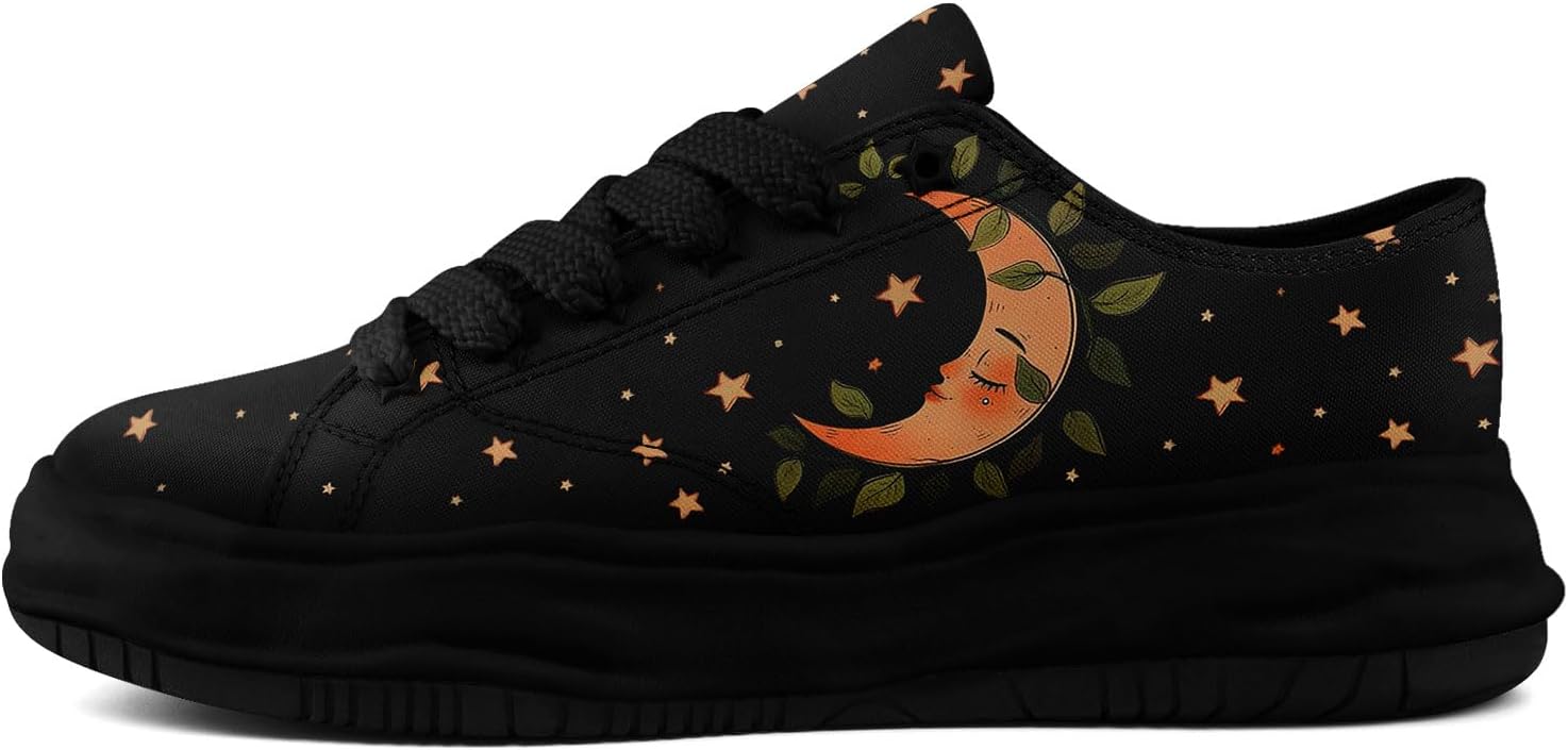 

Кроссовки на холщовой основе AWSOLE для женщин и мужчин с принтом Луны, Солнца и Звезд, художественные низкие повседневные кроссовки, удобная легкая унисекс обувь, черный/зеленый/оранжевый