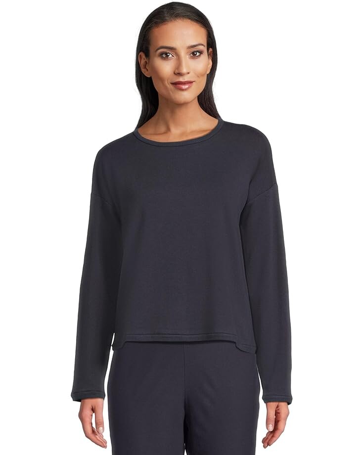 

Топ Eileen Fisher Round Neck Cropped Box Top, цвет Ink