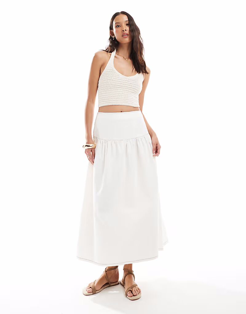 

Длинная джинсовая юбка ASOS DESIGN с заниженной талией цвета экрю