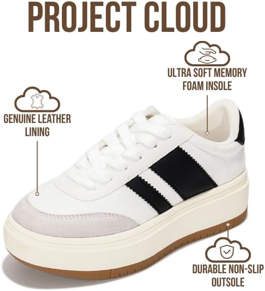 Детские модные кроссовки на платформе Project Cloud Fashion Platform Sneakers 2026- легкие кроссовки с стелькой из пены с эффектом памяти- прочные и нескользящие, на шнуровке, модные детские кроссовки на платформе (Little Nita), белый — фото 3