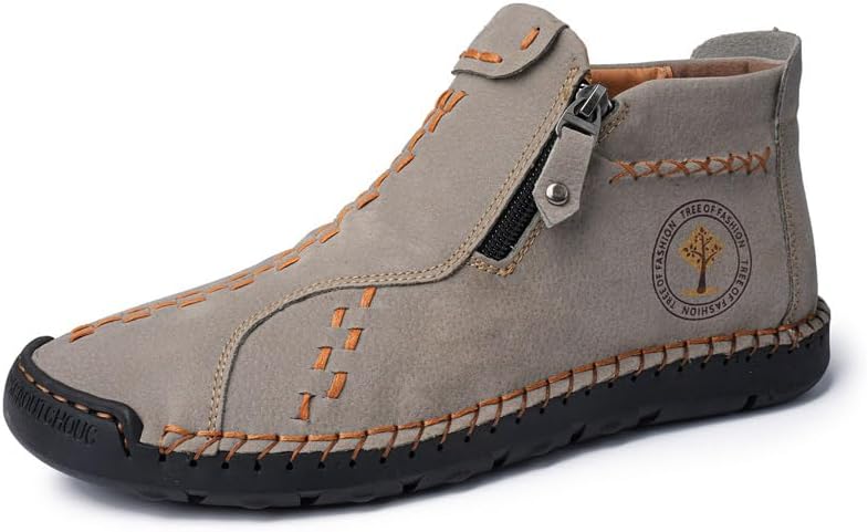 

Мужские повседневные ботинки Asifn с молнией, модные ботинки из микрофибры и кожи, удобные, ручной работы, с нескользящей подошвой для походов и вождения, ботильоны, серый