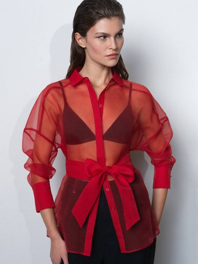 

Рубашка Mai с поясом из органзы French Connection, Lipstick Red