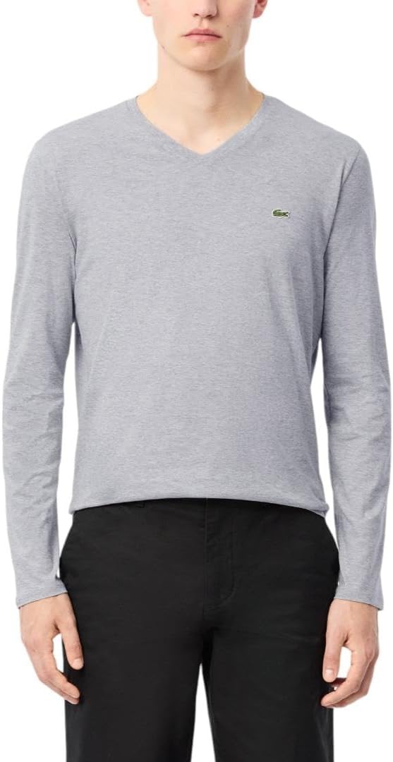 

Мужская футболка Lacoste с длинным рукавом и V-образным вырезом, Silver Heathered, Красный, Мужская футболка Lacoste с длинным рукавом и V-образным вырезом, Silver Heathered
