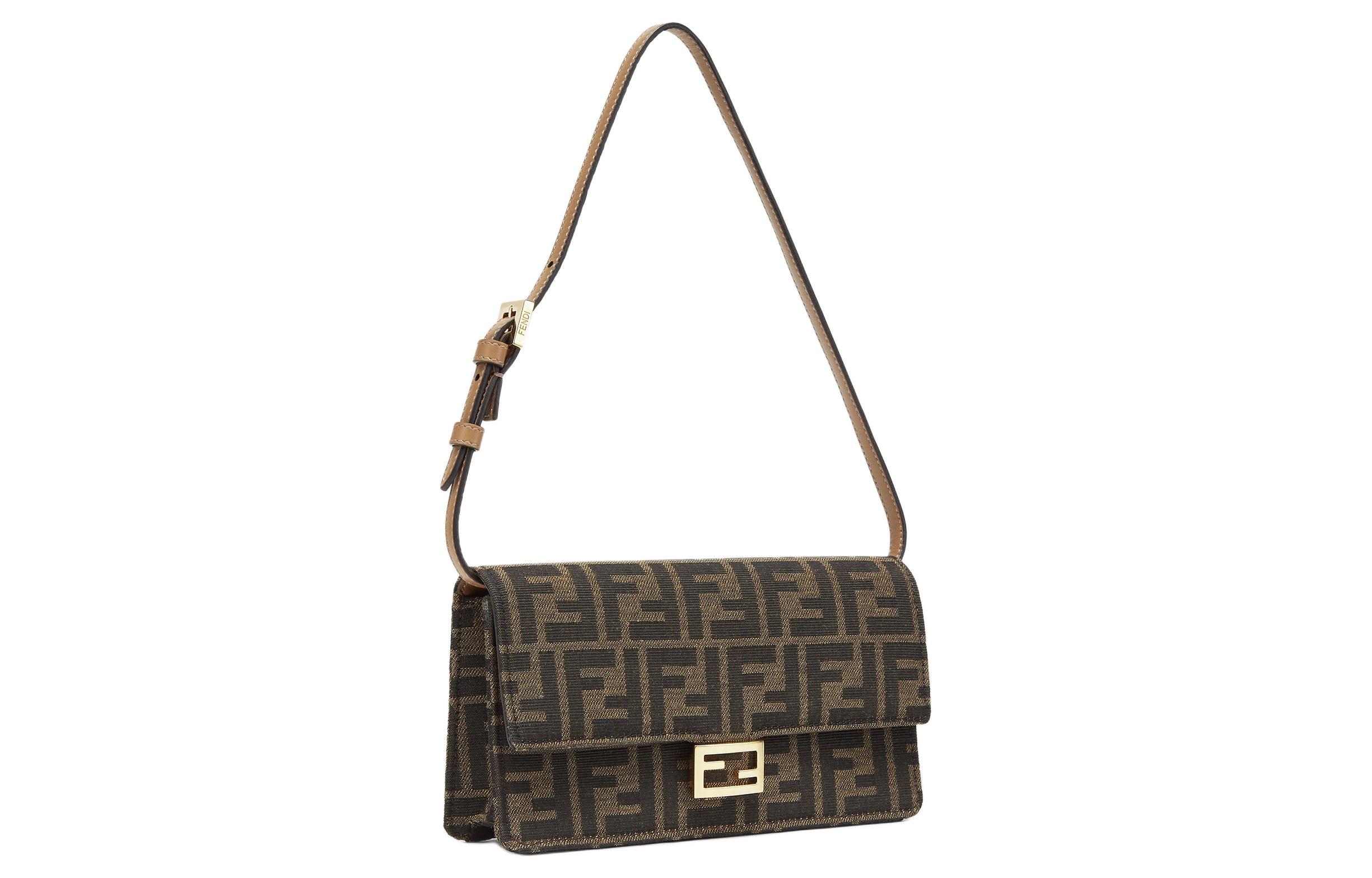 FENDI Полиэстеровая сумка-сумка-багет через плечо женская коричневая — фото 3