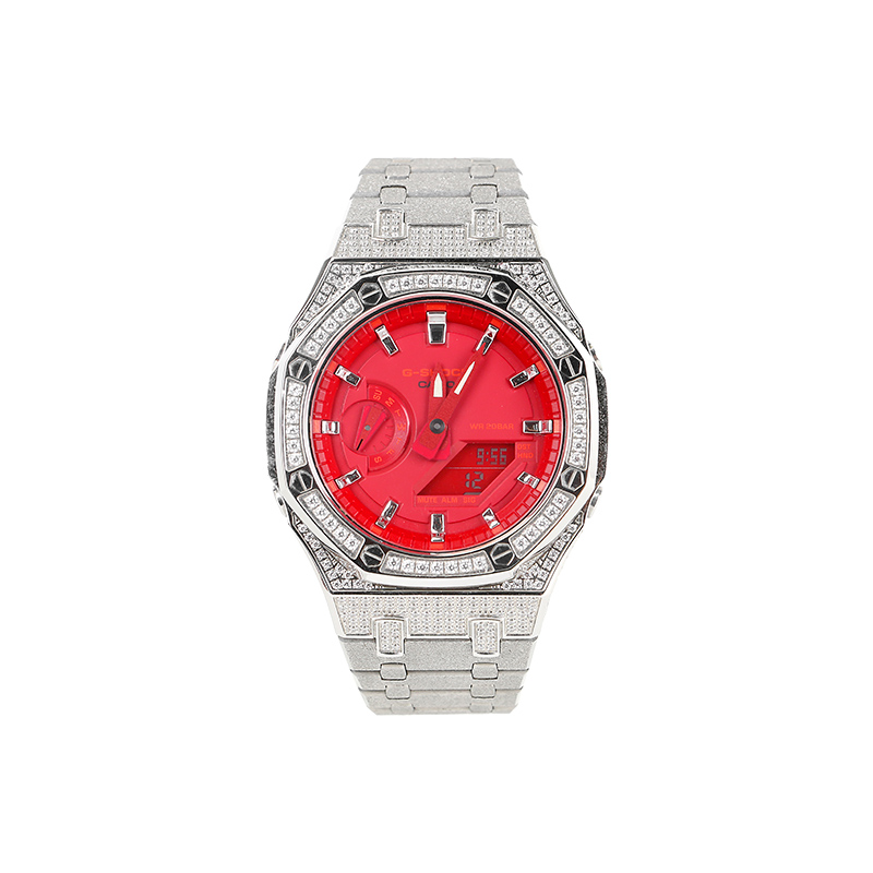 

CASIO Часы Unisex 44mm Red Watch, Silver Scale Fourth Generation Full Diamond Case Frost Silver Strap
