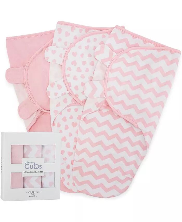 

Хлопковые одеяла Easy Swaddle, упаковка из 3 шт., в подарочной упаковке Comfy Cubs, розовый