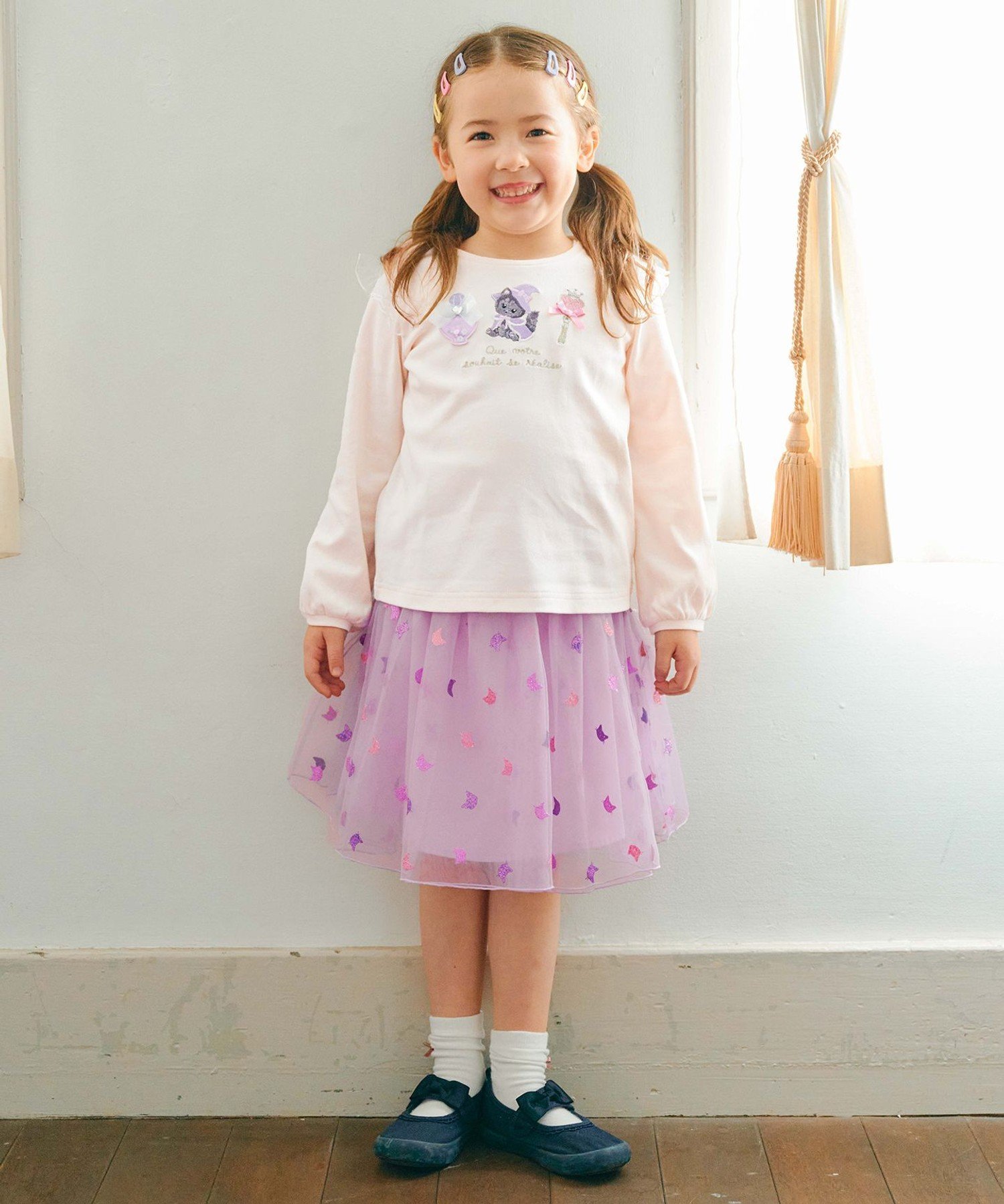 Расклешенная юбка из тюля с люрексом ANY KIDS, Lavender x Cat [582] — фото 3