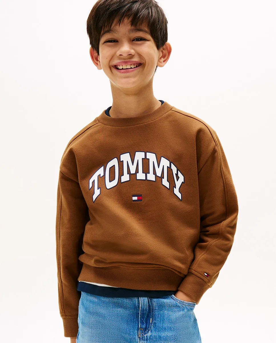 

Детская толстовка с круглым вырезом и логотипом Varsity Tommy Hilfiger, коричневый