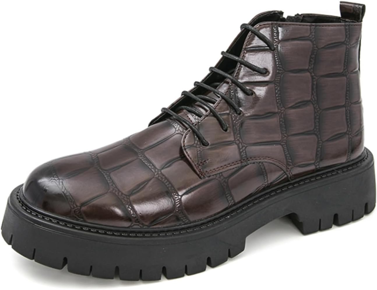 

Мужские высокие ботинки YRZHGDL с тиснением под крокодила - шнурованные ботинки для повседневной носки, городской поездки, прогулок, дел по выходным и легкого активного отдыха, коричневый
