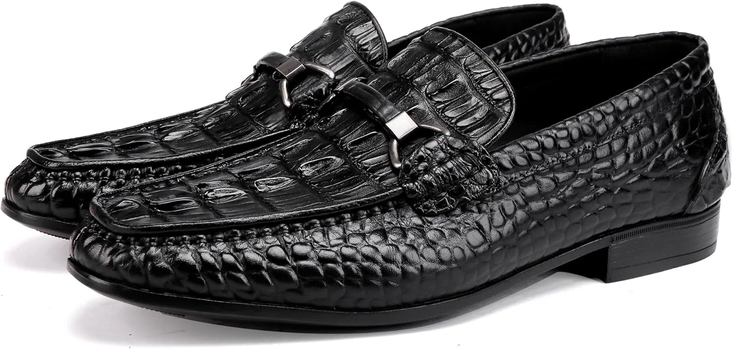 Лоферы из натуральной кожи, с узором аллигатора, Black a