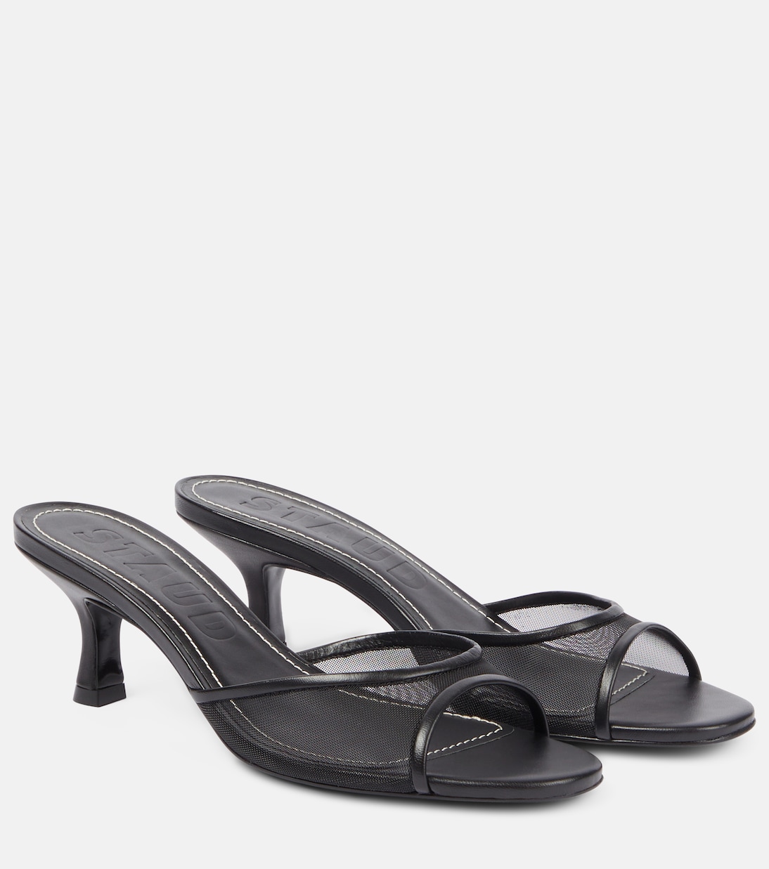 Мюли Brigitte 55 с кожаной отделкой и сеткой Staud, Black Mesh