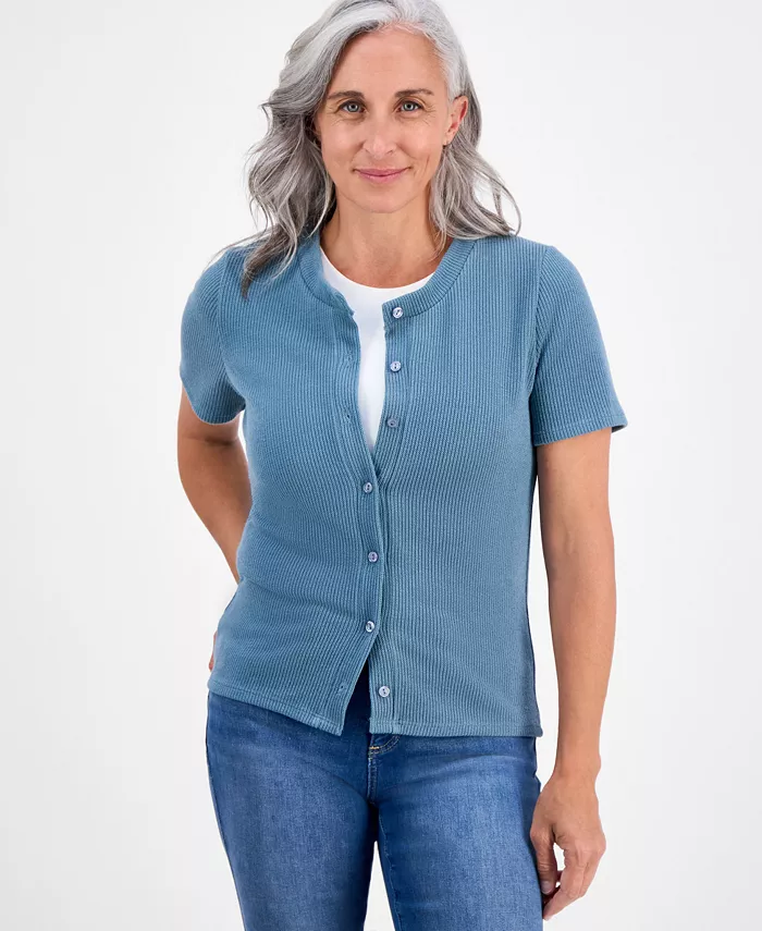

Миниатюрный кардиган с короткими рукавами и круглым вырезом Style & Co, синий