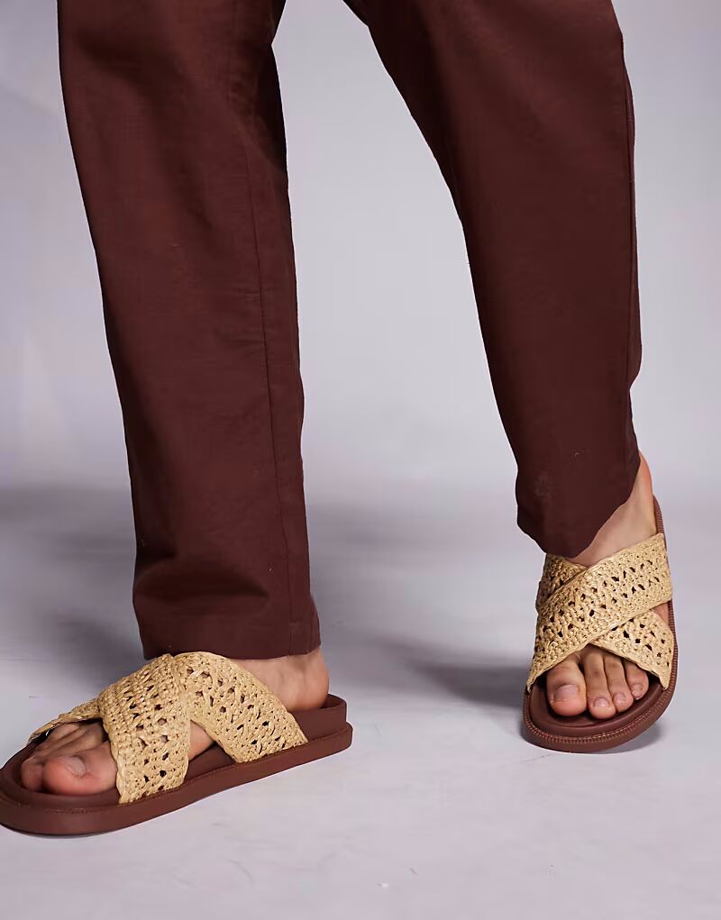 Сандалии ASOS DESIGN с перекрестными ремешками из натуральной ткани — фото 3