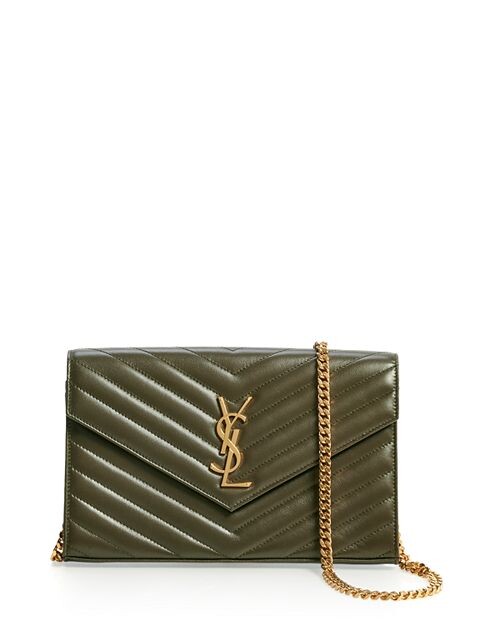 

Кошелек Cassandre из кожи ягненка с цепочкой Saint Laurent, цвет Green