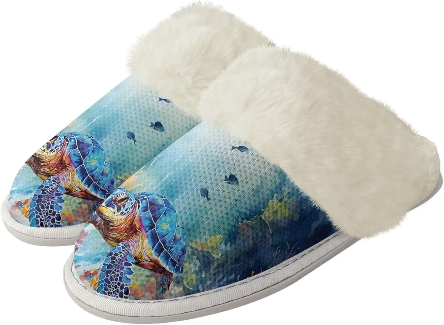 

Забавные тапочки Forchrinse с кошкой для женщин и мужчин, с эффектом памяти, для дома, с рождественскими огнями, теплые, мягкие, для спальни, с нескользящей подошвой для использования внутри и на улице, Underwater Sea Turtle