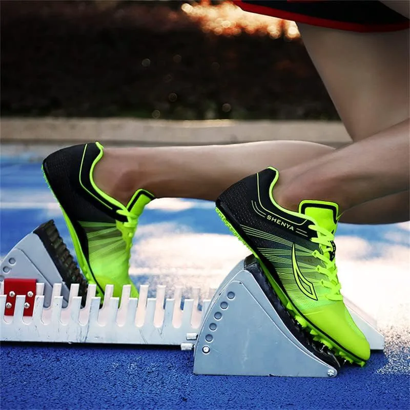 

Новые легкоатлетические кроссовки для мужчин и женщин с сеткой, шипами для бега, гонок, прыжков и спринта, шипованные кроссовки для мальчиков и девочек AOLEXWU, зеленый