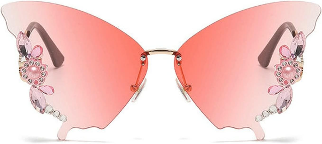 

Солнцезащитные очки COTIA Butterfly Diamond для женщин, без оправы, большого размера, для выпускного вечера, вечеринки, модные, винтажные, с блестящими кристаллами, разноцветные, Pink