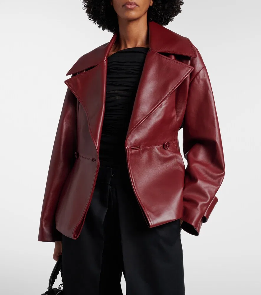 Кожаная куртка Balenciaga, бургунди — фото 2