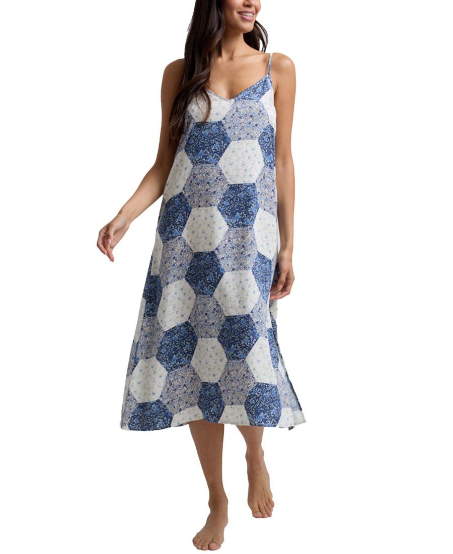 

Женская ночная рубашка-комбинация Rosie с V-образным вырезом и лоскутным принтом Lily and Lionel London, Blue