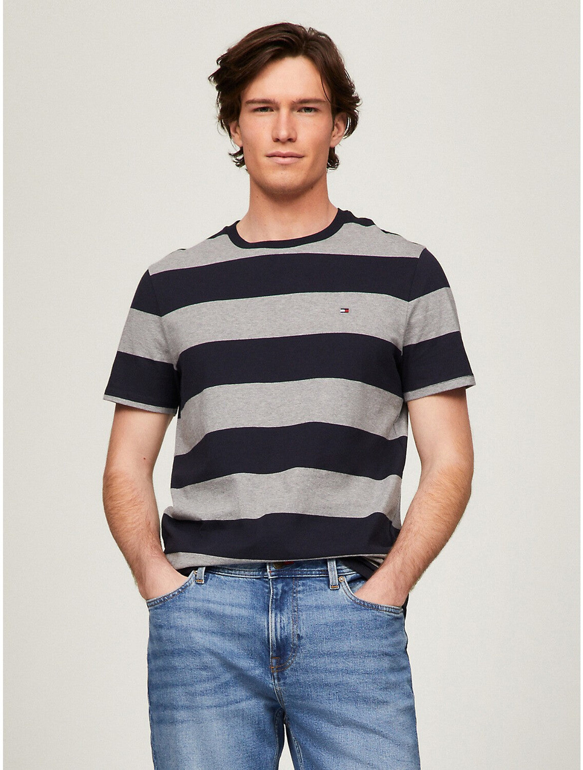 

Мужская футболка в полоску для регби Tommy Hilfiger, цвет Grey/Navy