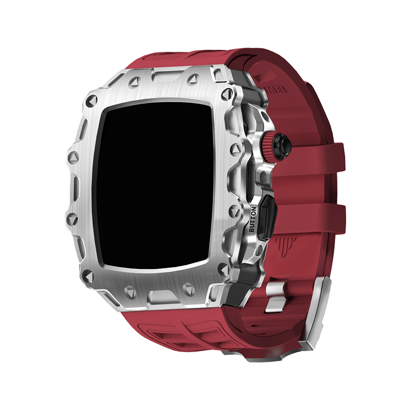 

HUALIMEI Часы Protective Case Apple Silicone Case Material S9/s8/s7/s6, Silver Case+Black Button+Red Strap