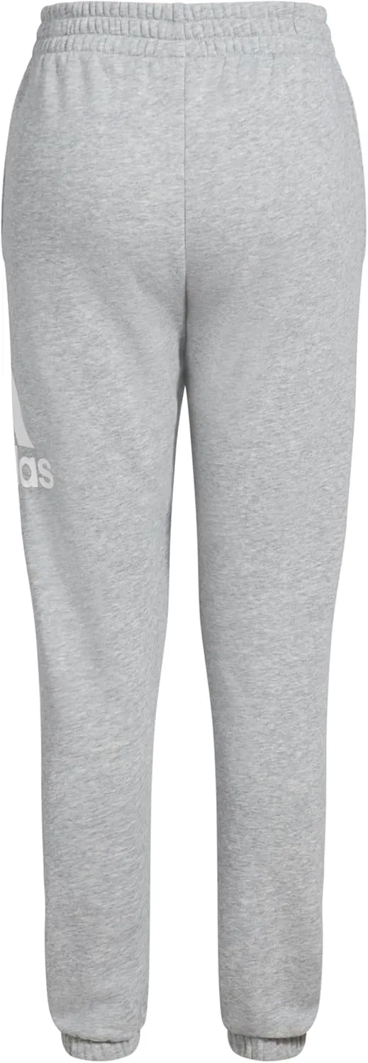 Детские хлопковые флисовые спортивные брюки Adidas, светло-серый меланж — фото 3