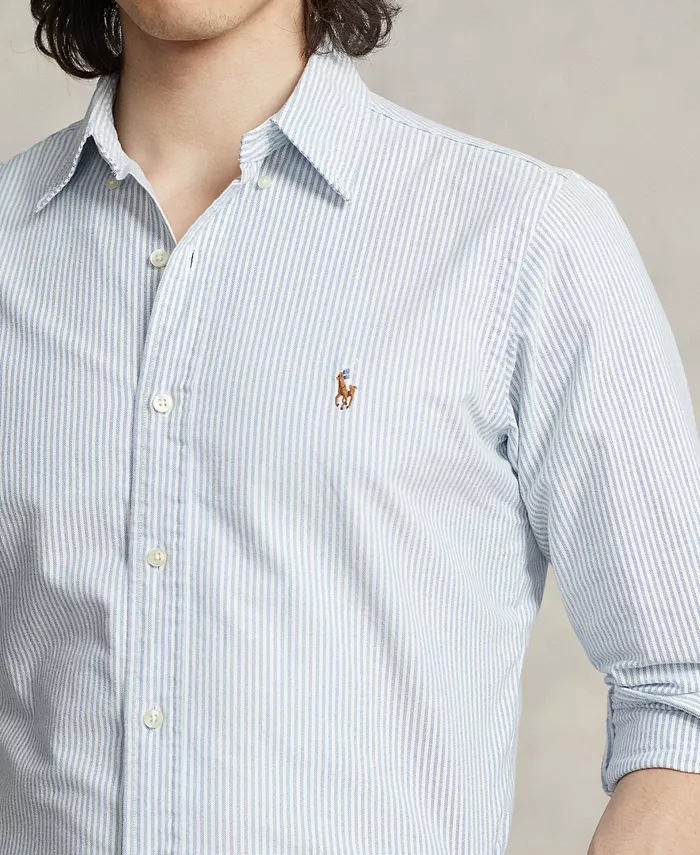 Мужская классическая оксфордская рубашка с длинным рукавом Polo Ralph Lauren, синий — фото 3