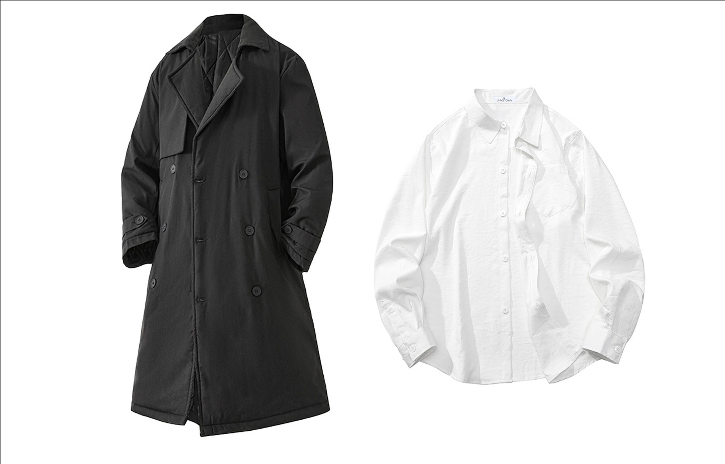 

Тренч унисекс LIVINGTOWN, Black Trench Coat+White Shirt