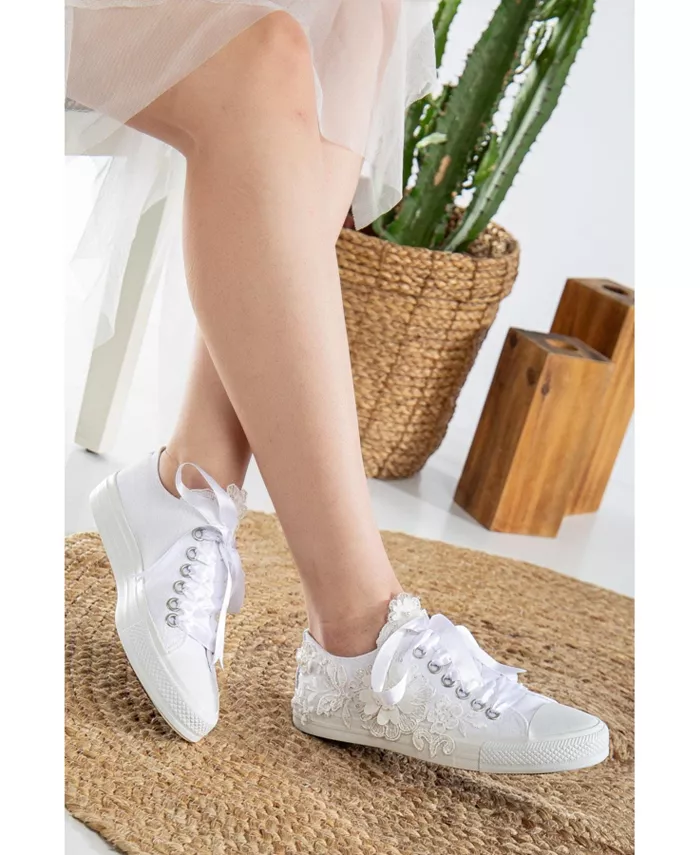 Кроссовки свадебные Peyton с цветочным кружевом Forever & Always Shoes, белый — фото 4