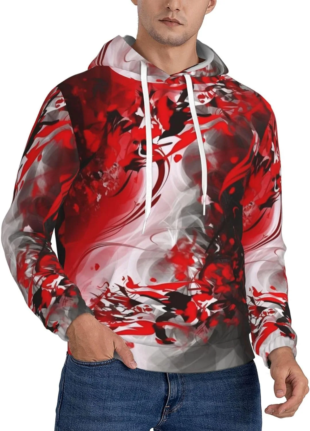 

Мужская флисовая толстовка с капюшоном, красная, черная, белая, абстрактный принт KKLWEGU