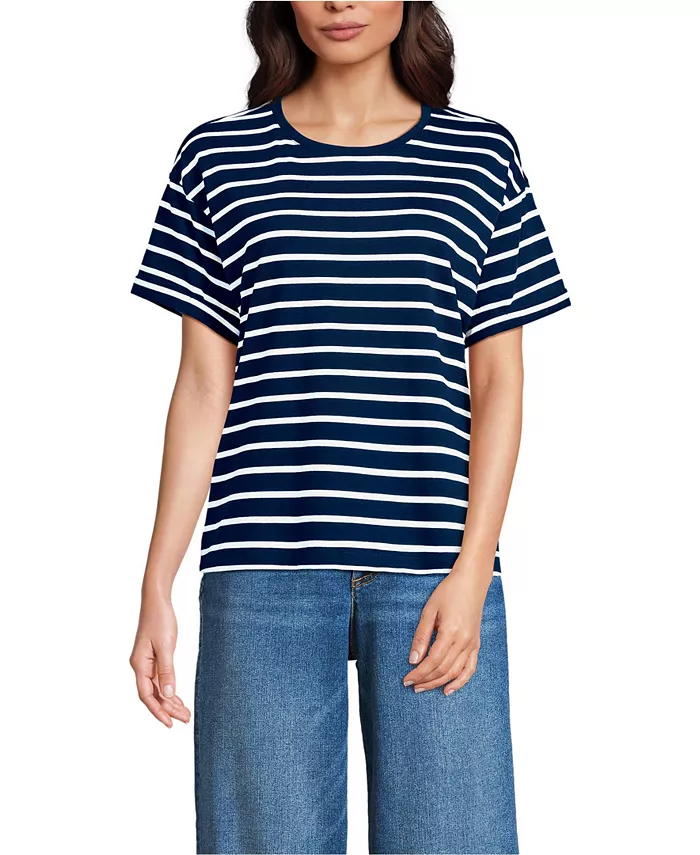 

Женская свободная футболка Supima с коротким рукавом и круглым вырезом Lands' End, синий