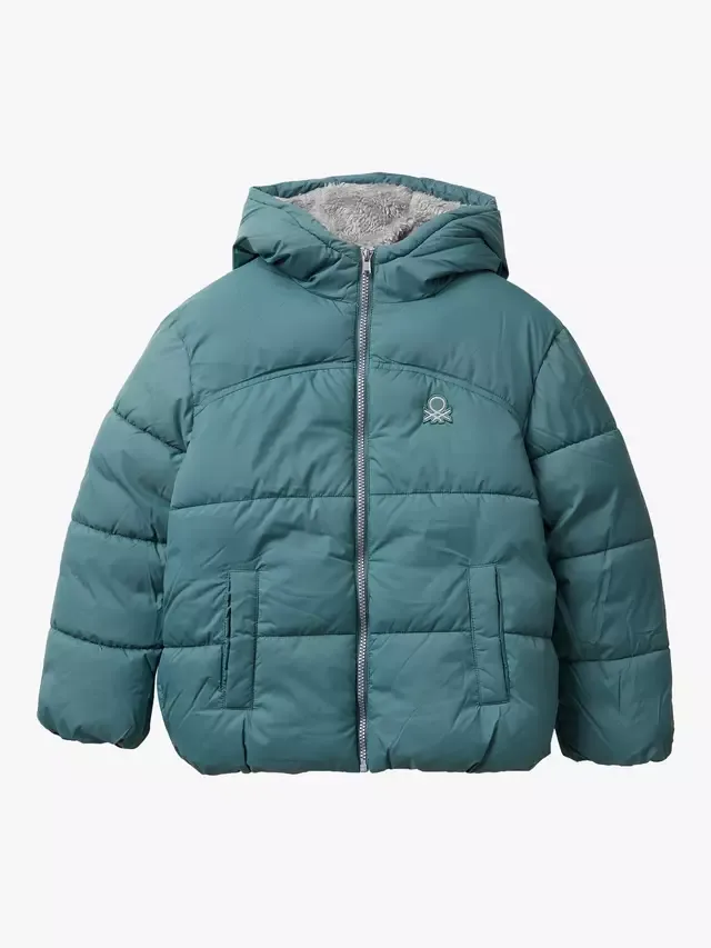 Детская пуховая куртка с капюшоном, серая Benetton