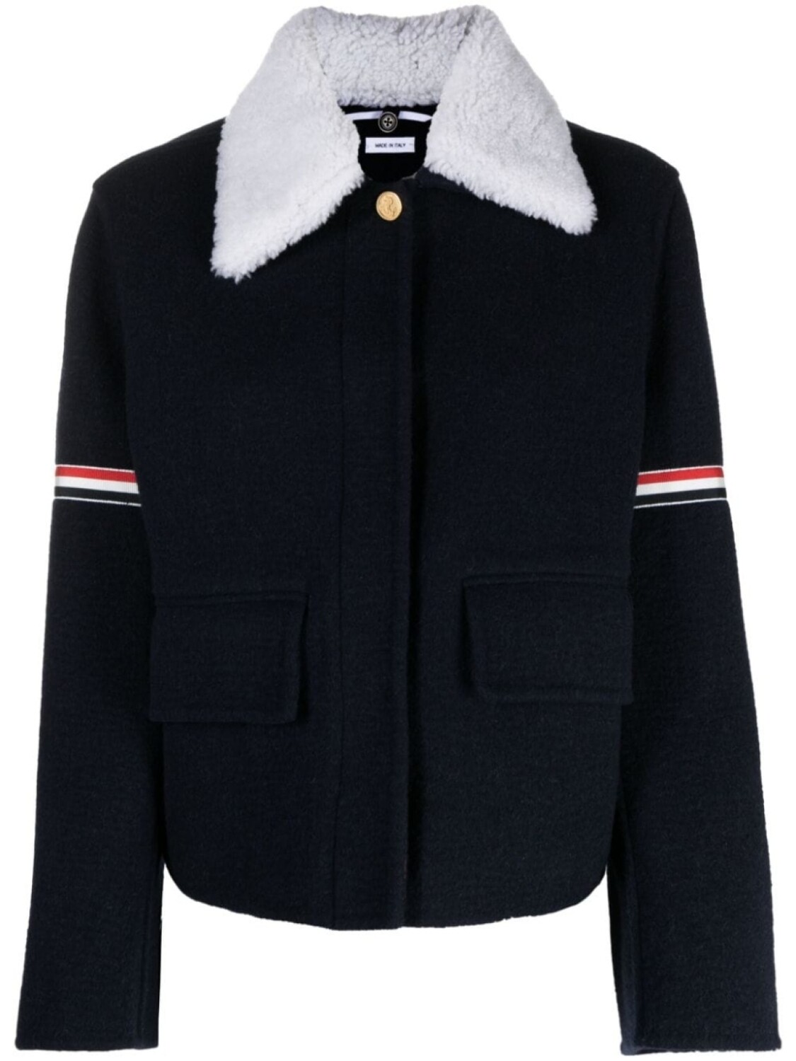 

Thom Browne куртка с меховым воротником и полосками RWB, синий