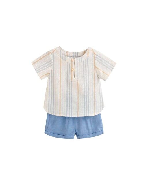 

Комплект для мальчика из полосатой рубашки и однотонных шорт Dadati, синий