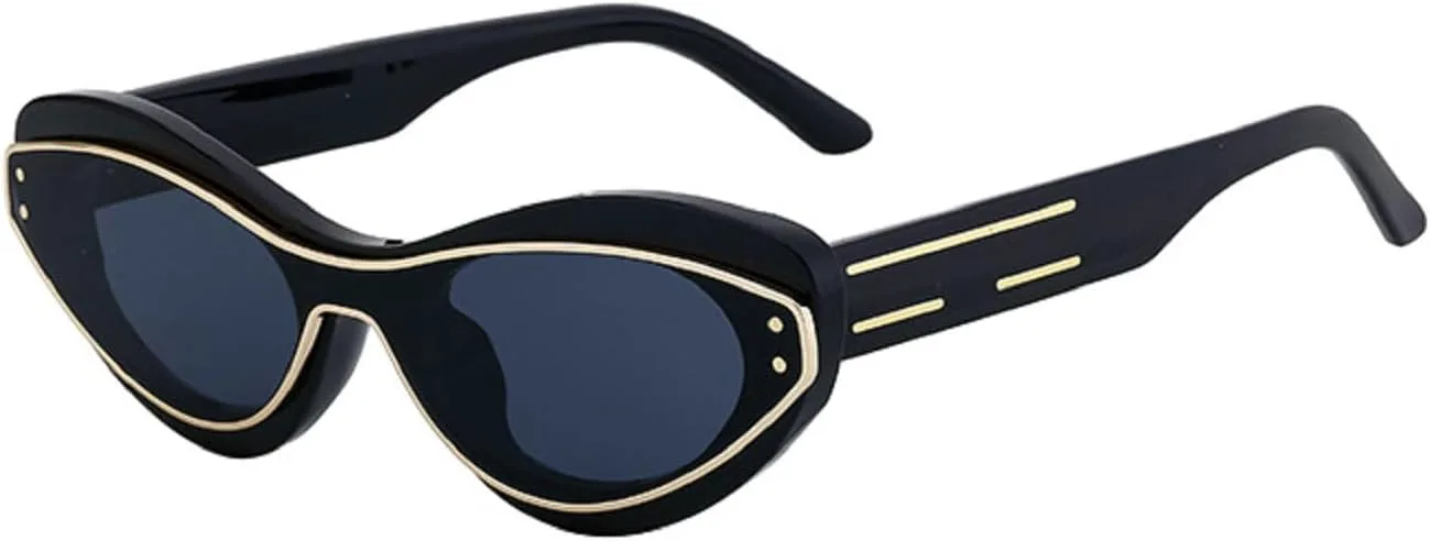 

Женские солнцезащитные очки Melrose Sexy Cat Eye Y2K Punk Sunglasses Luxury Fashion One-Piece Sun Glasses Vintage UV400 Eyewear For Lady ZS-98296, Black Gold