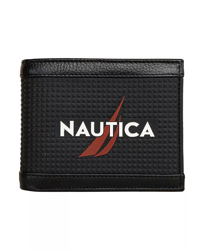 

Мужской кожаный кошелек-бифолд с логотипом Nautica, черный