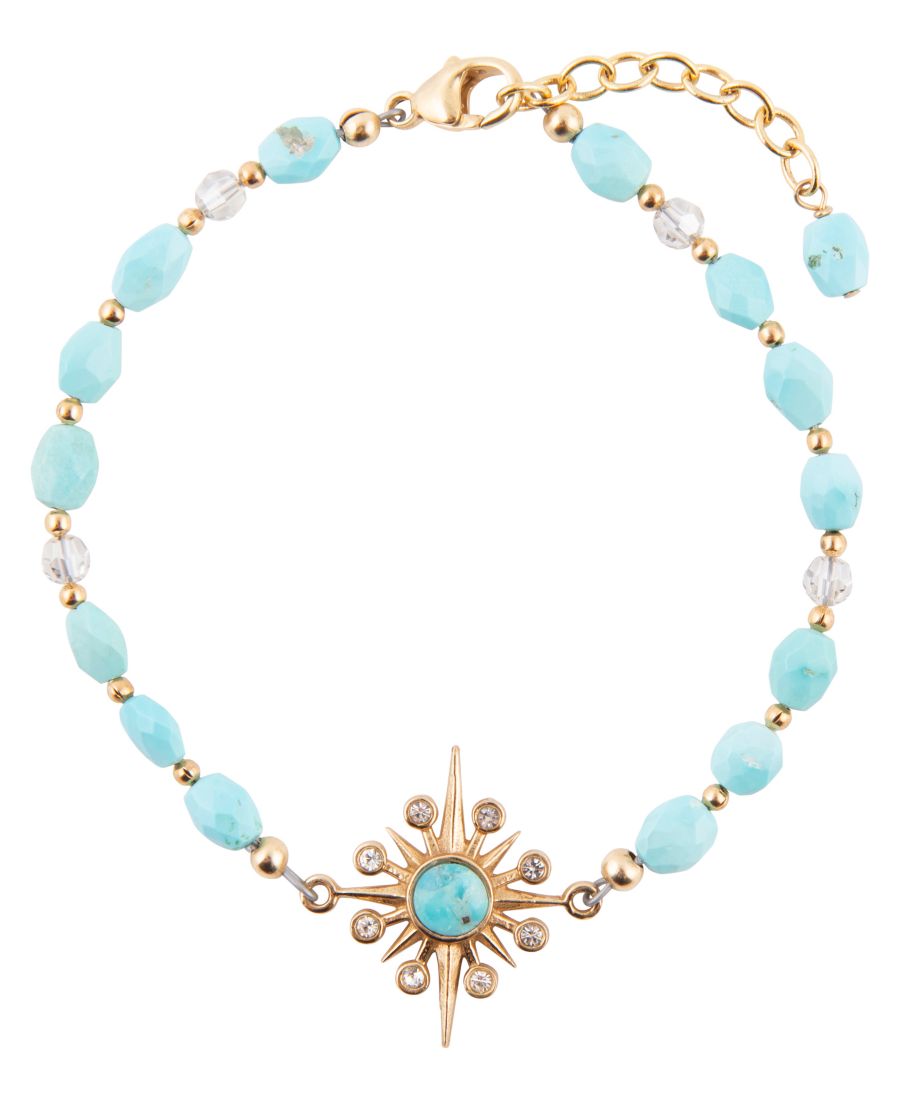 

Браслет из золотых бусин небесно-голубого бирюзового цвета Barse, Turquoise