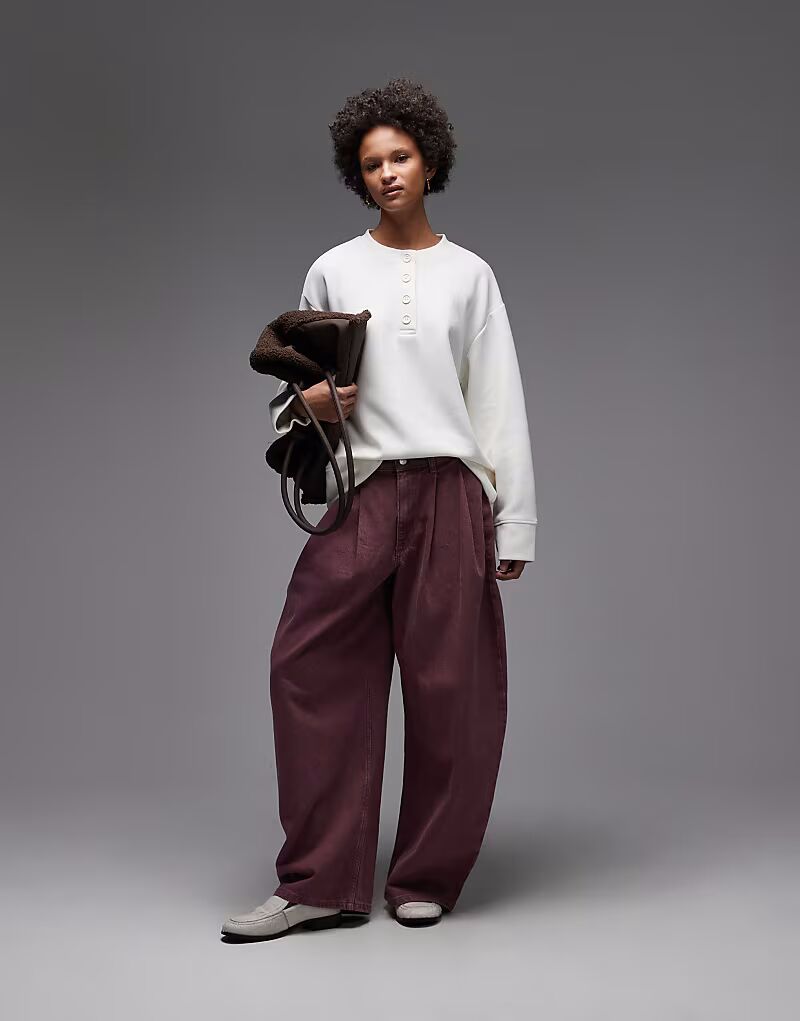 

Супермягкая свободная толстовка хенли кремового цвета Asos Design