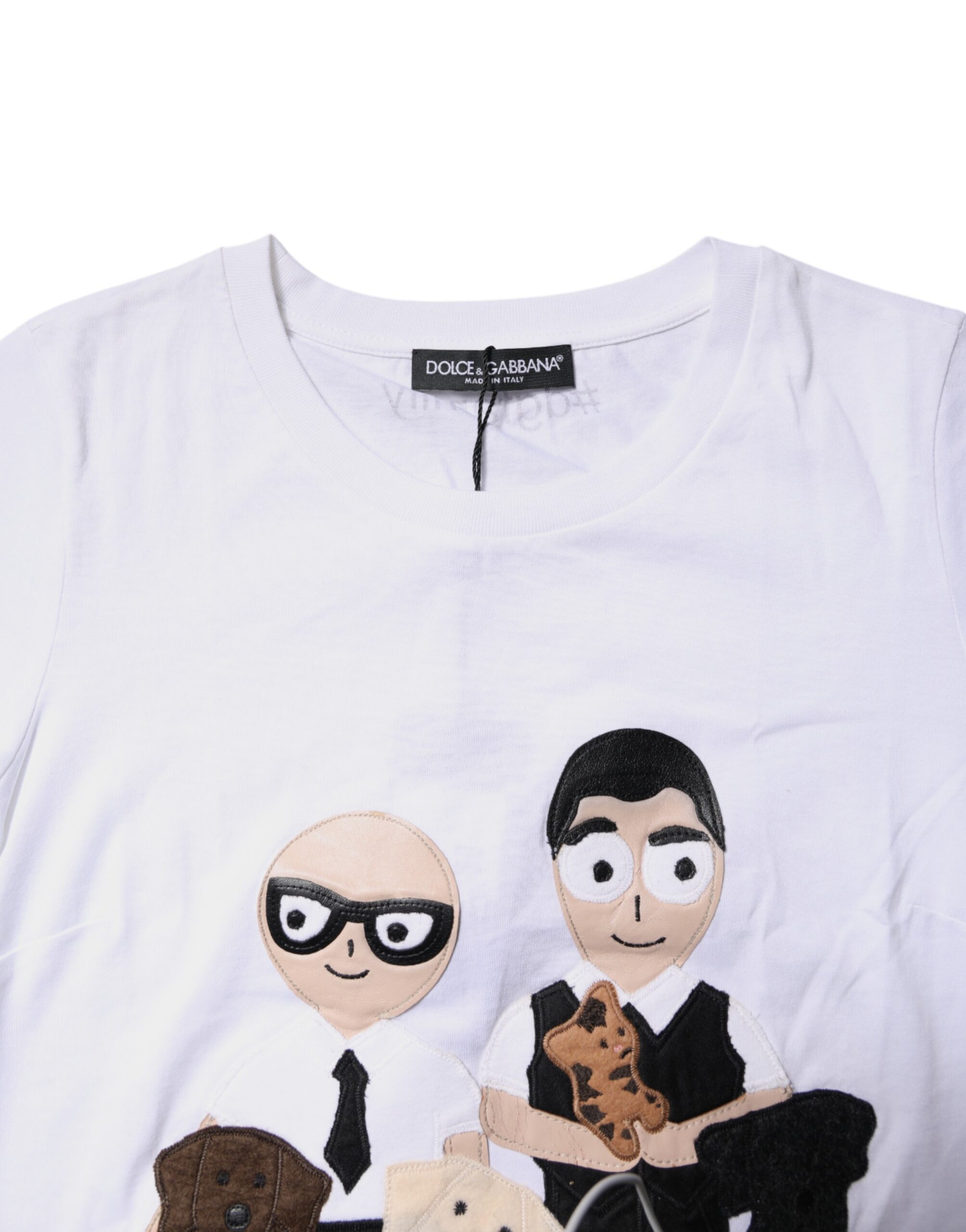 Белая хлопковая футболка с вышивкой #DGFAMILY Dolce & Gabbana — фото 4