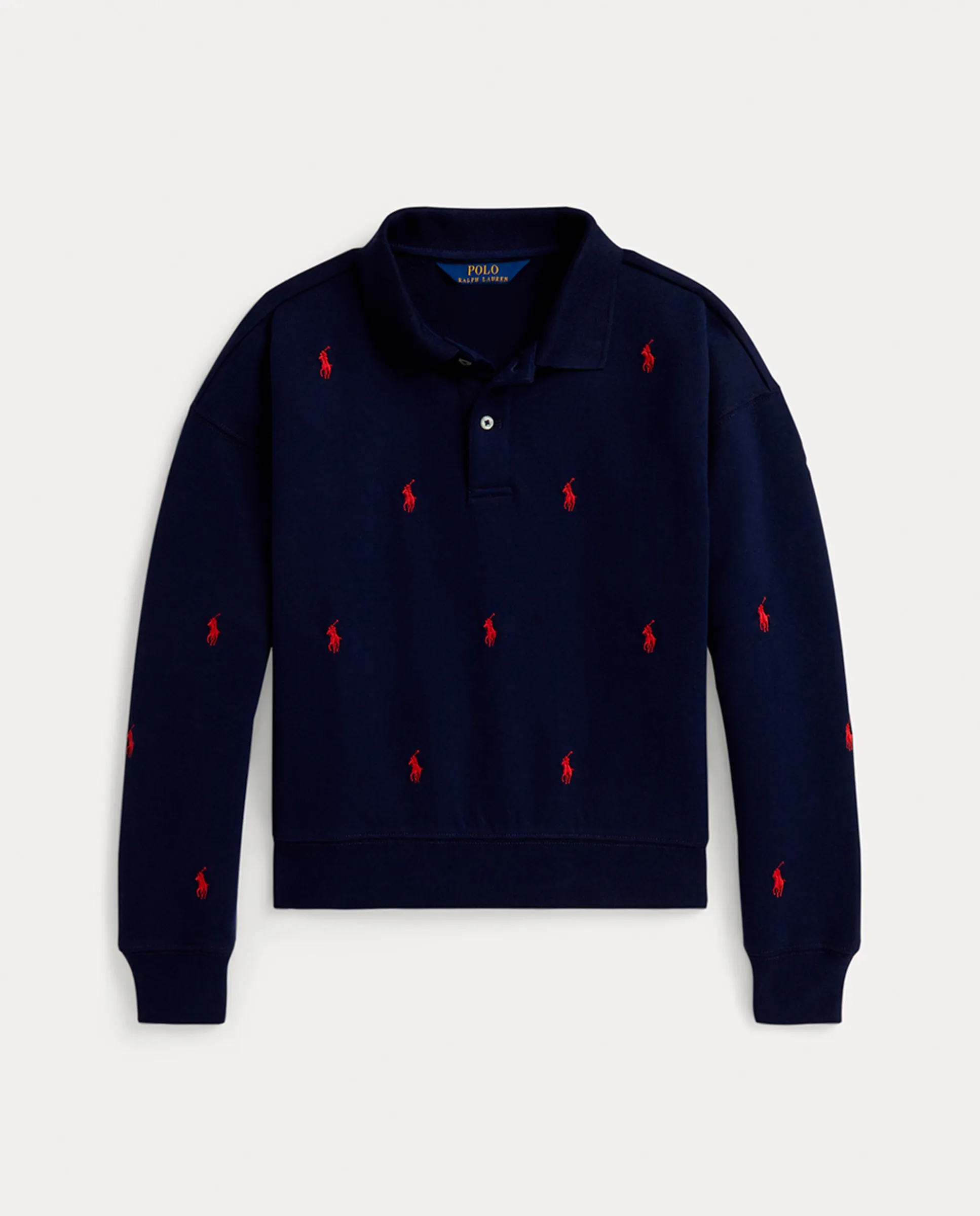 

Детская толстовка с воротником поло и принтом Polo Ralph Lauren, темно-синий