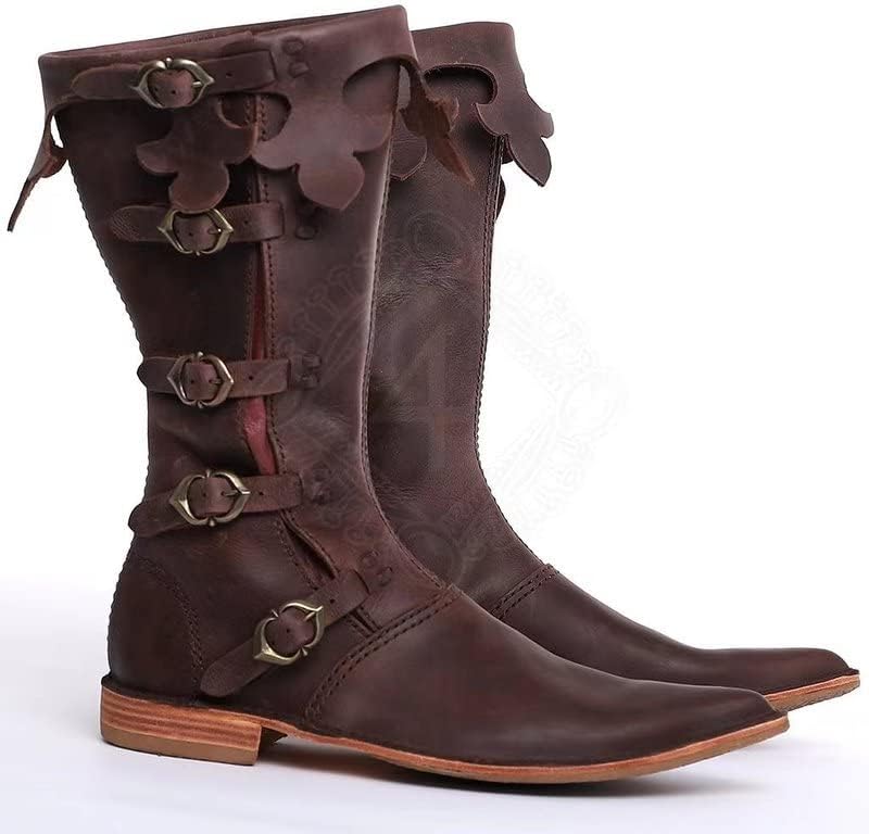 

Мужские винтажные ботинки USUWE с заостренным носком и плоской подошвой, искусственная кожа ПУ, ботинки викинга, рыцаря, пирата, размеры 38-48, коричневый