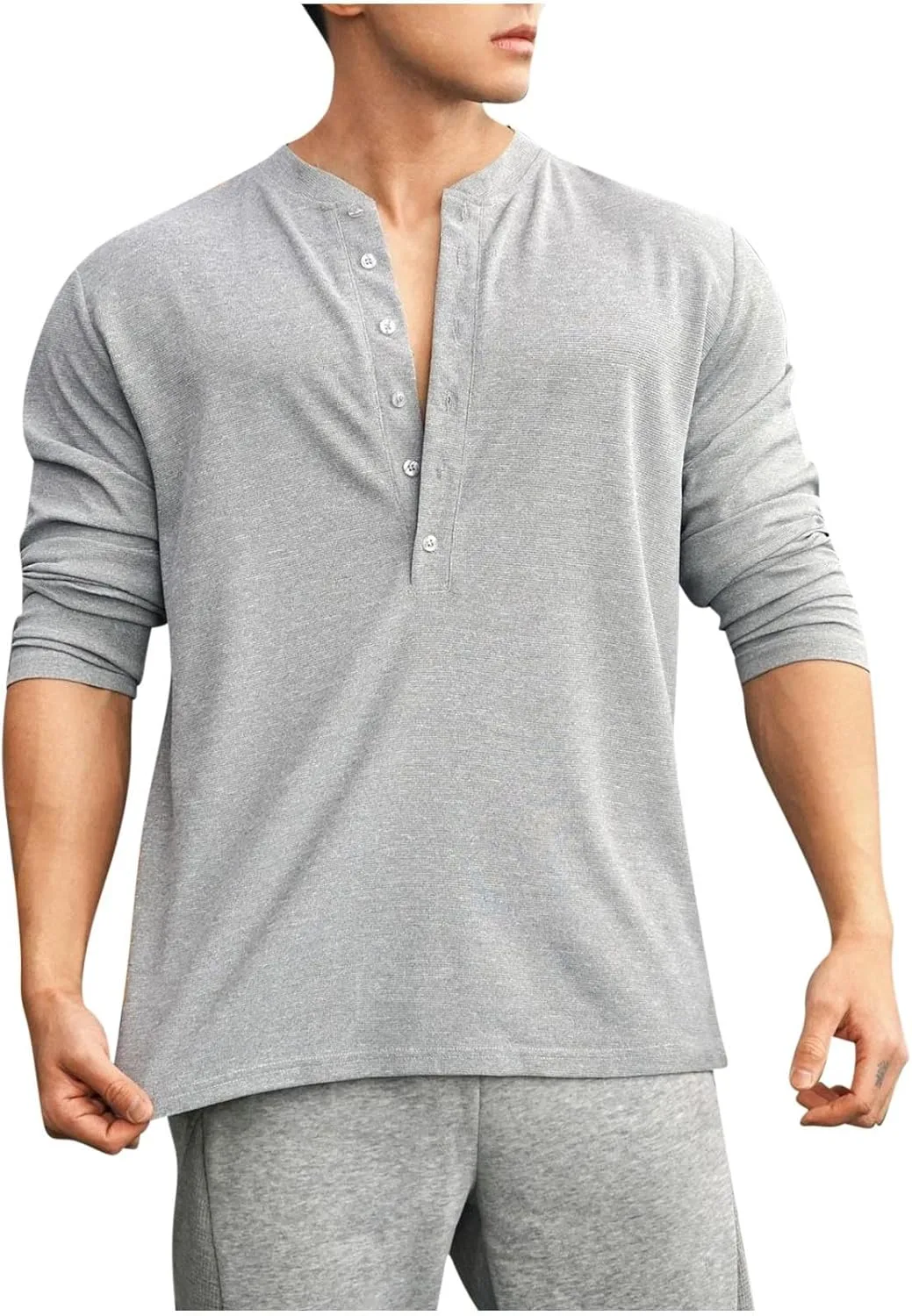 

Мужская футболка-поло с длинным рукавом и V-образным вырезом, Slim Fit, 6 пуговиц