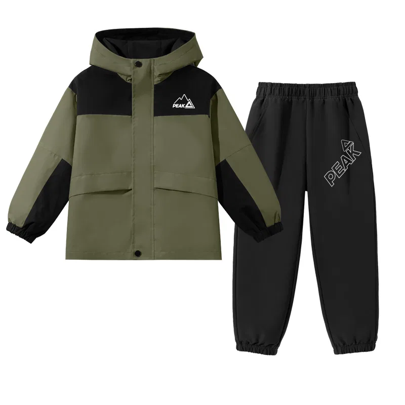 Детский спортивный костюм с капюшоном PEAK Army Green/PK Line